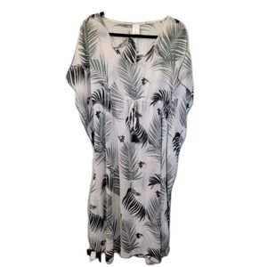 Kona Sol Swim Coverup Women's Medium Swmi Sheer Palm Print Pullover Cinch Waist